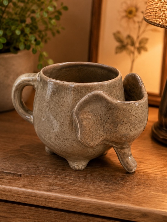 Urban Outfitters Other - retired Urban Outfitters ceramic elephant mug speckled brown glaze trunk handle